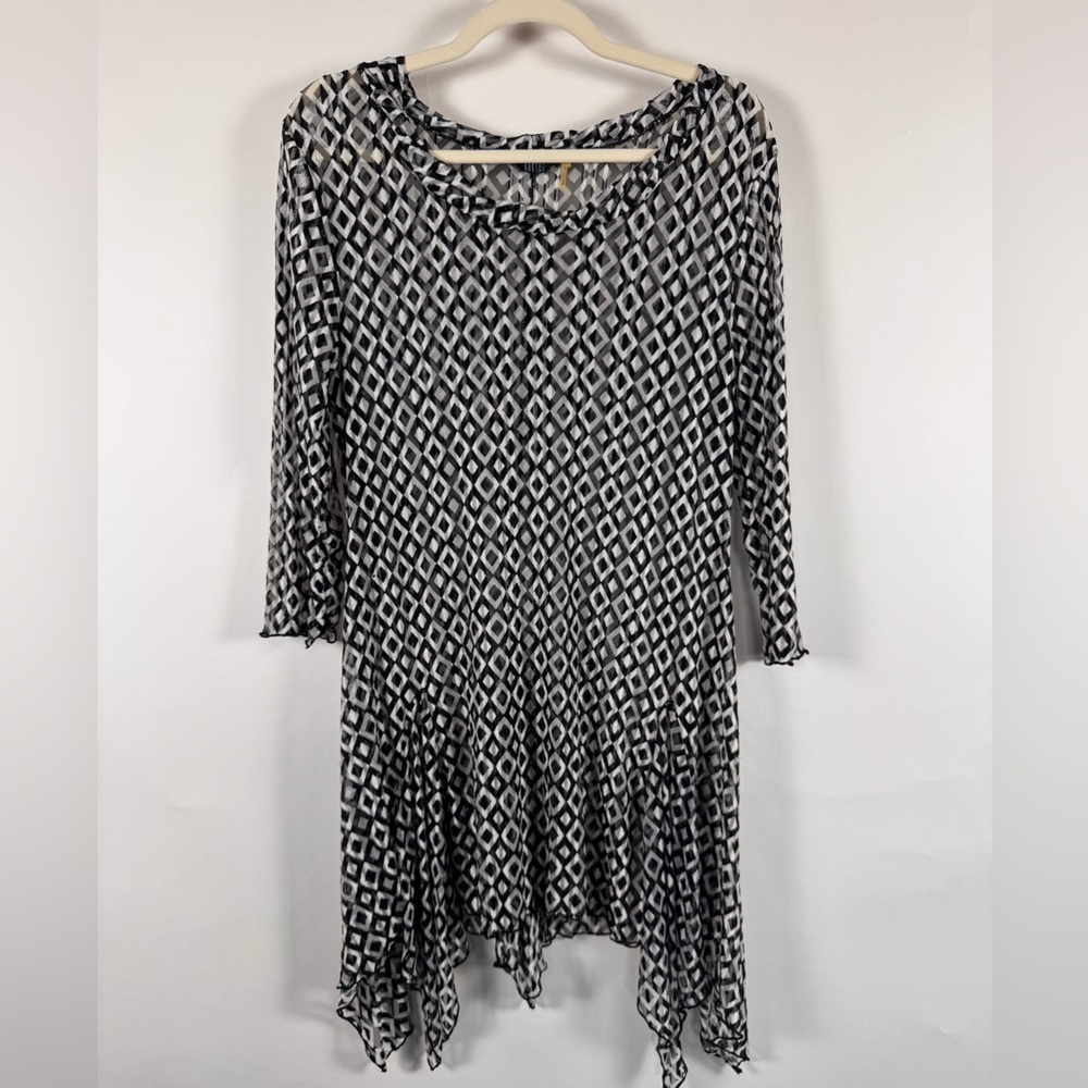 Kaktus Sheer Mesh‎ Tunic Women XL Beachy Coverup Swim Summer Casual Geometric